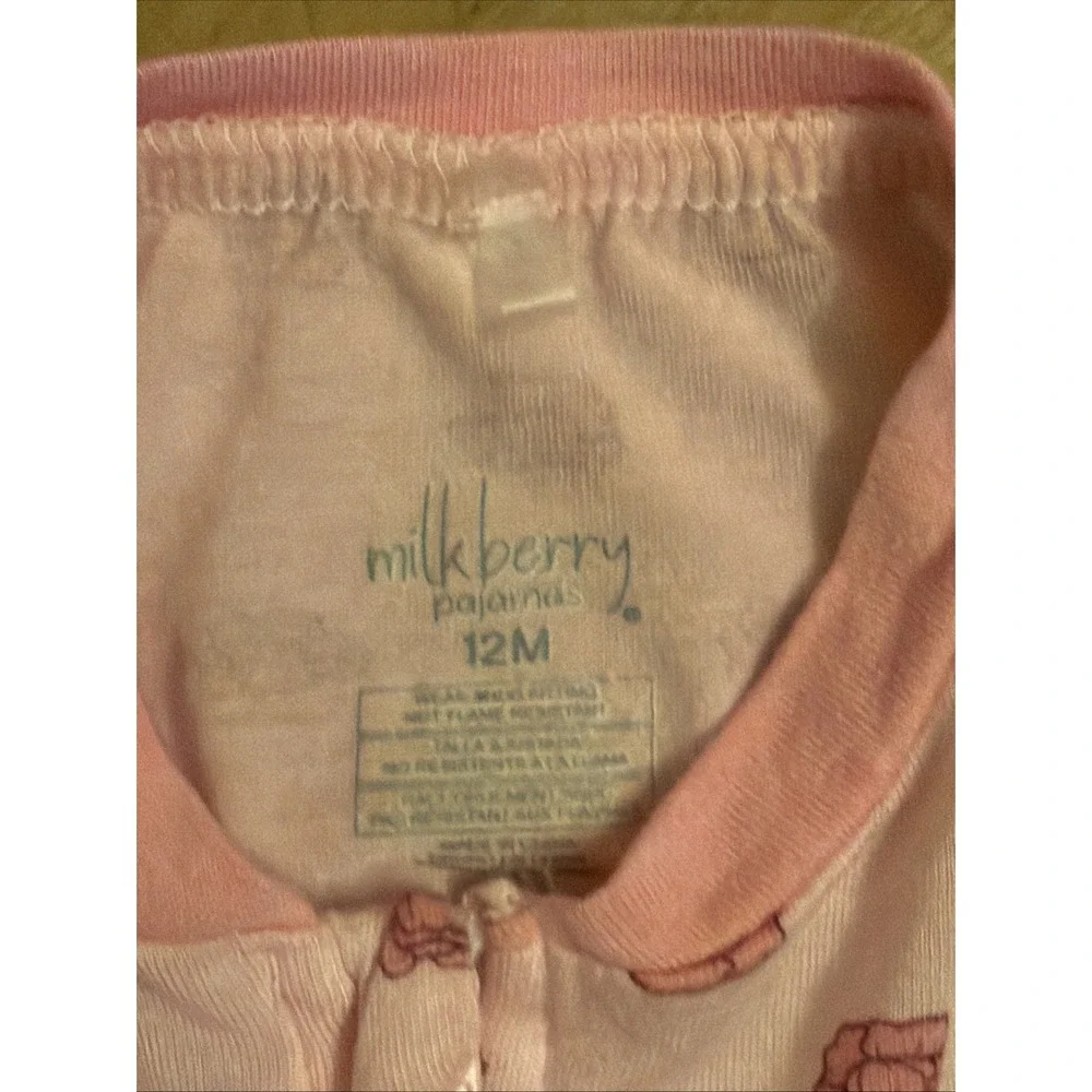 Milkberry Baby Girls 12 Months Pink Cabbage Footed Sleeper Pajamas VGC